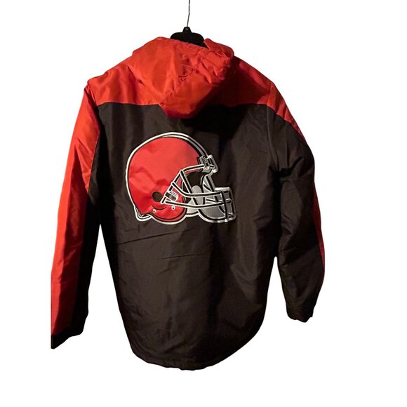 Cleveland Browns NFL Hooded Jacket L Red & Brown Polyester - Picture 6 of 7